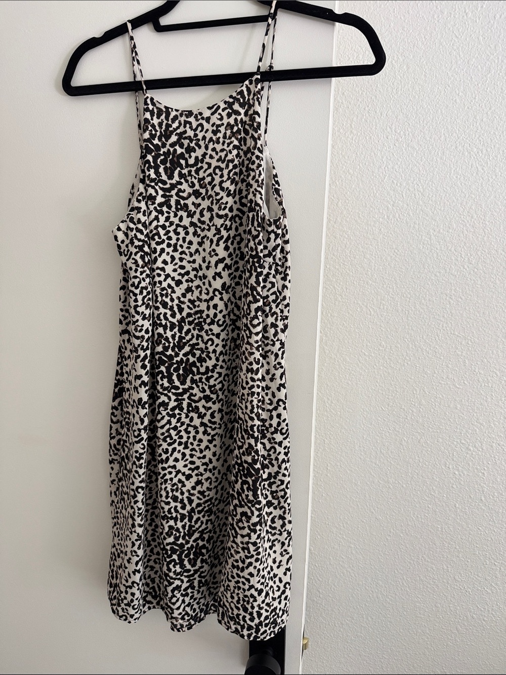 Astr Leopard-Print Mini Slip Dress in Black and White